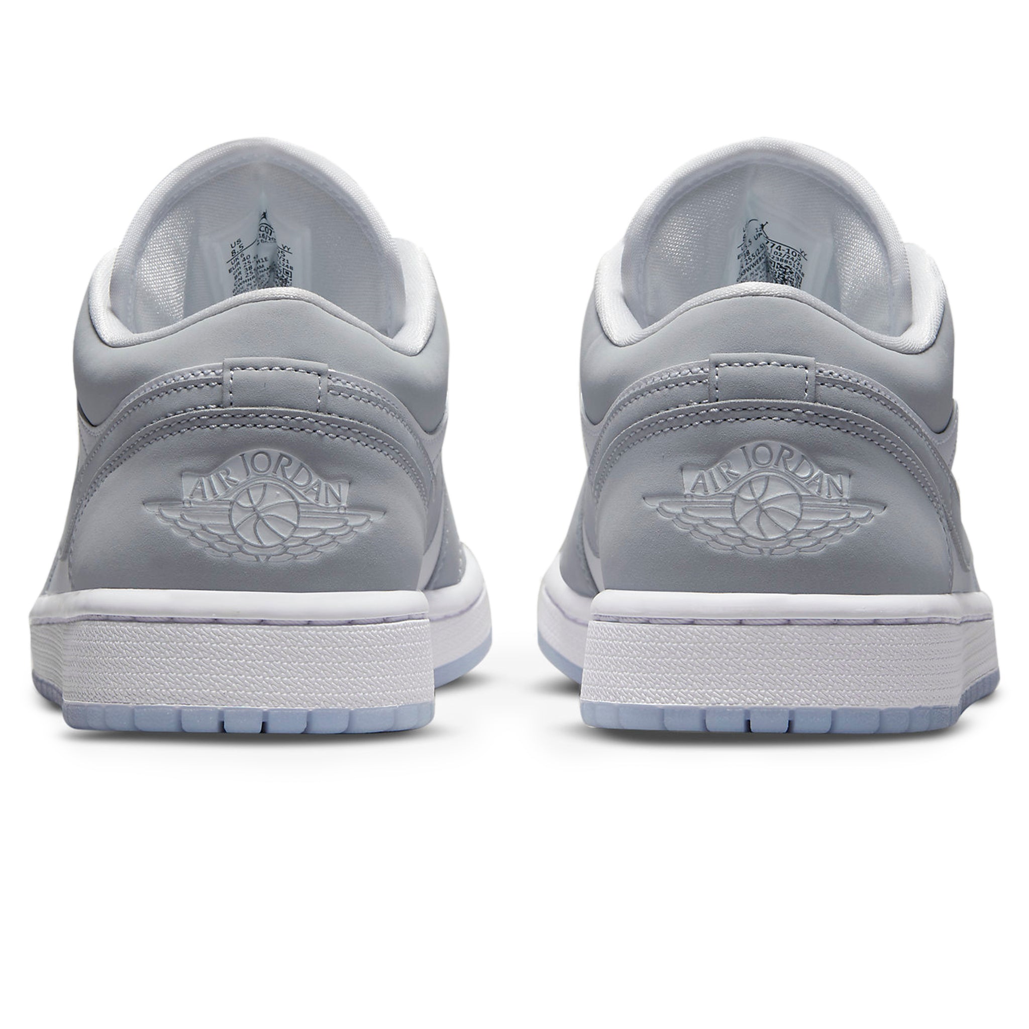 Heel view of Air Jordan 1 Low Wolf Grey (W) DC0774-105